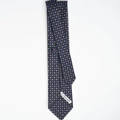 Dark Blue Sartorial Classic Silk Tie - Small Flower Pattern