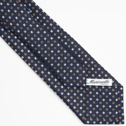 Dark Blue Sartorial Classic Silk Tie - Small Flower Pattern