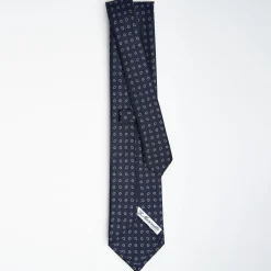 Dark Blue Sartorial Classic Silk Tie Small Flower Pattern