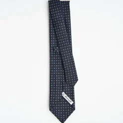 Dark Blue Sartorial Classic Silk Tie Small Geometric Pattern