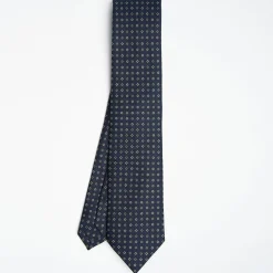 Dark Blue Sartorial Classic Silk Tie Small Geometric Pattern