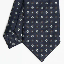 Dark Blue Sartorial Classic Silk Tie Large Flower Pattern