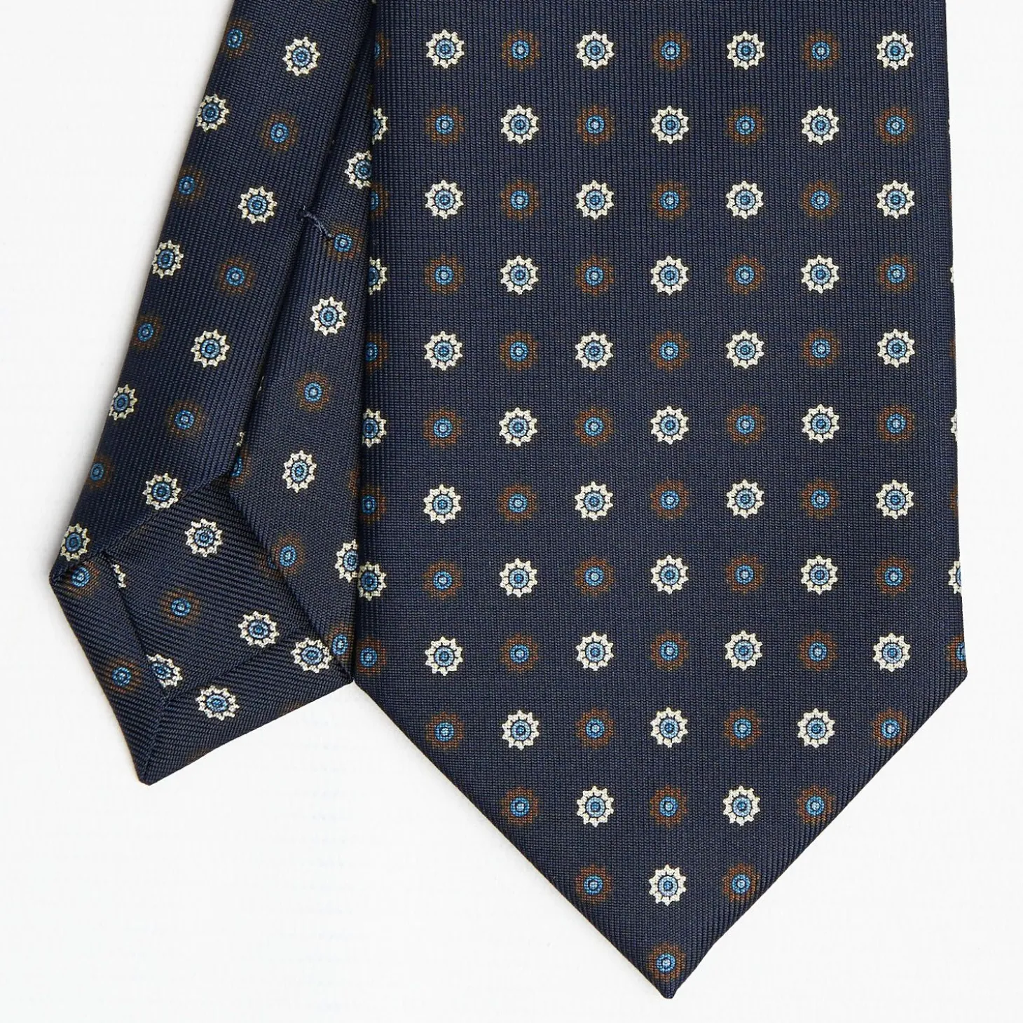 Dark Blue Sartorial Classic Silk Tie Large Flower Pattern