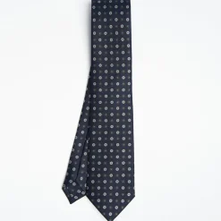 Dark Blue Sartorial Classic Silk Tie Large Flower Pattern