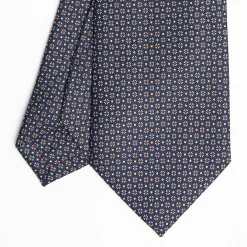 Dark Blue Sartorial Classic Silk Tie - Small Flower Pattern