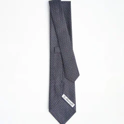 Dark Blue Sartorial Classic Silk Tie - Small Flower Pattern