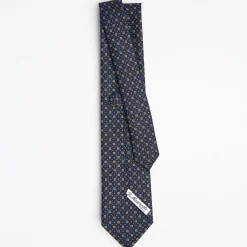 Dark Blue Sartorial Classic Silk Tie Small Flower Pattern
