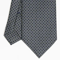 Dark Blue Sartorial Classic Silk Tie Small Geometric Pattern