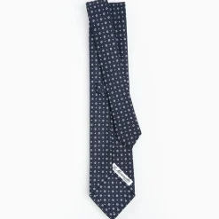 Dark Blue Sartorial Classic Silk Tie - Small Flower Pattern
