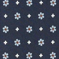 Dark Blue Sartorial Classic Silk Tie - Small Flower Pattern