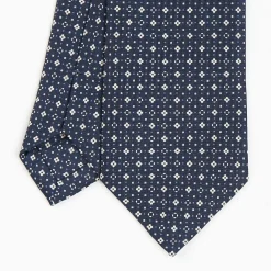 Dark Blue Sartorial Classic Silk Tie - Small Flower Pattern