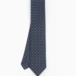 Dark Blue Sartorial Classic Silk Tie - Small Flower Pattern