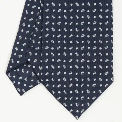Dark Blue Sartorial Classic Silk Tie - Small Flower Pattern