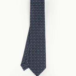 Dark Blue Sartorial Classic Silk Tie - Small Flower Pattern