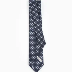 Dark Blue Sartorial Classic Silk Tie - Small Flower Pattern