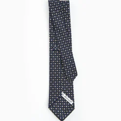 Dark Blue Sartorial Classic Silk Tie - Small Flower Pattern