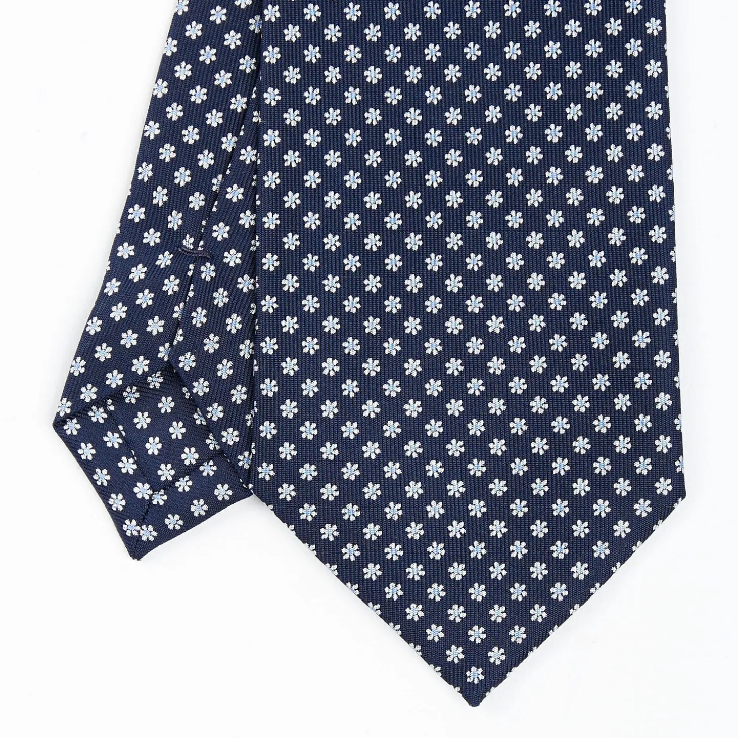 Dark Blue Sartorial Classic Silk Tie - Small Flower Pattern