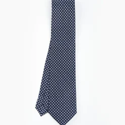 Dark Blue Sartorial Classic Silk Tie - Small Flower Pattern
