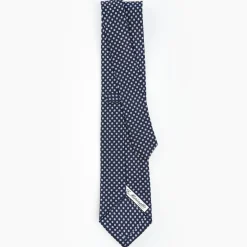 Dark Blue Sartorial Classic Silk Tie - Small Flower Pattern