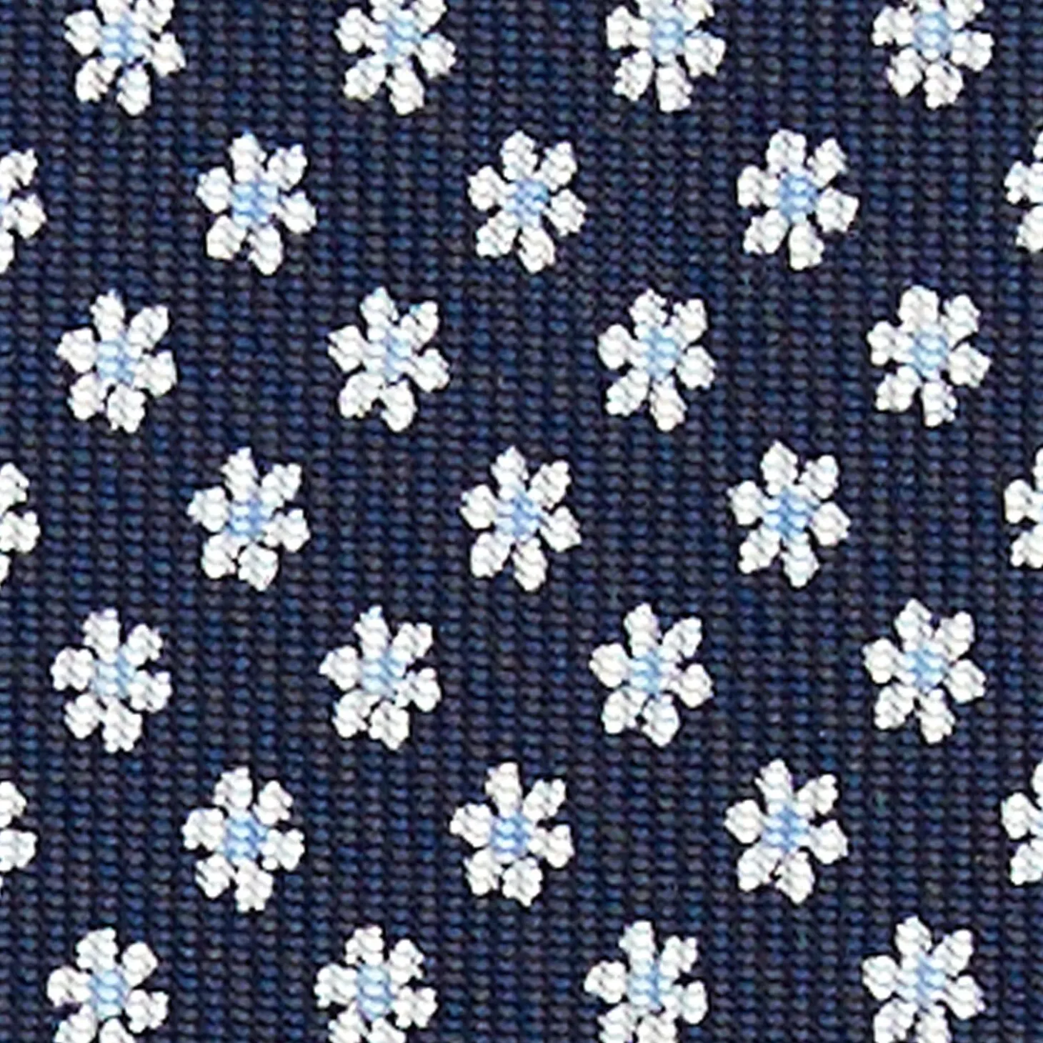 Dark Blue Sartorial Classic Silk Tie - Small Flower Pattern