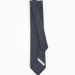 Dark Blue Sartorial Classic Silk Tie - Small Flower Pattern