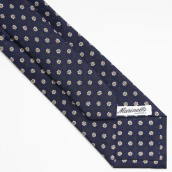 Dark Blue Sartorial Classic Silk Tie - Small Flower Pattern