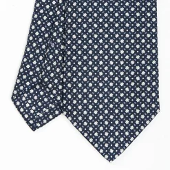 Dark Blue Sartorial Classic Silk Tie - Small Flower Pattern