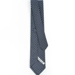 Dark Blue Sartorial Classic Silk Tie - Small Flower Pattern