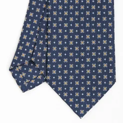 Dark Blue Sartorial Classic Silk Tie - Small Flower Pattern
