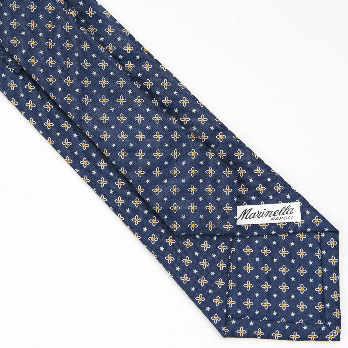 Dark Blue Sartorial Classic Silk Tie - Small Flower Pattern
