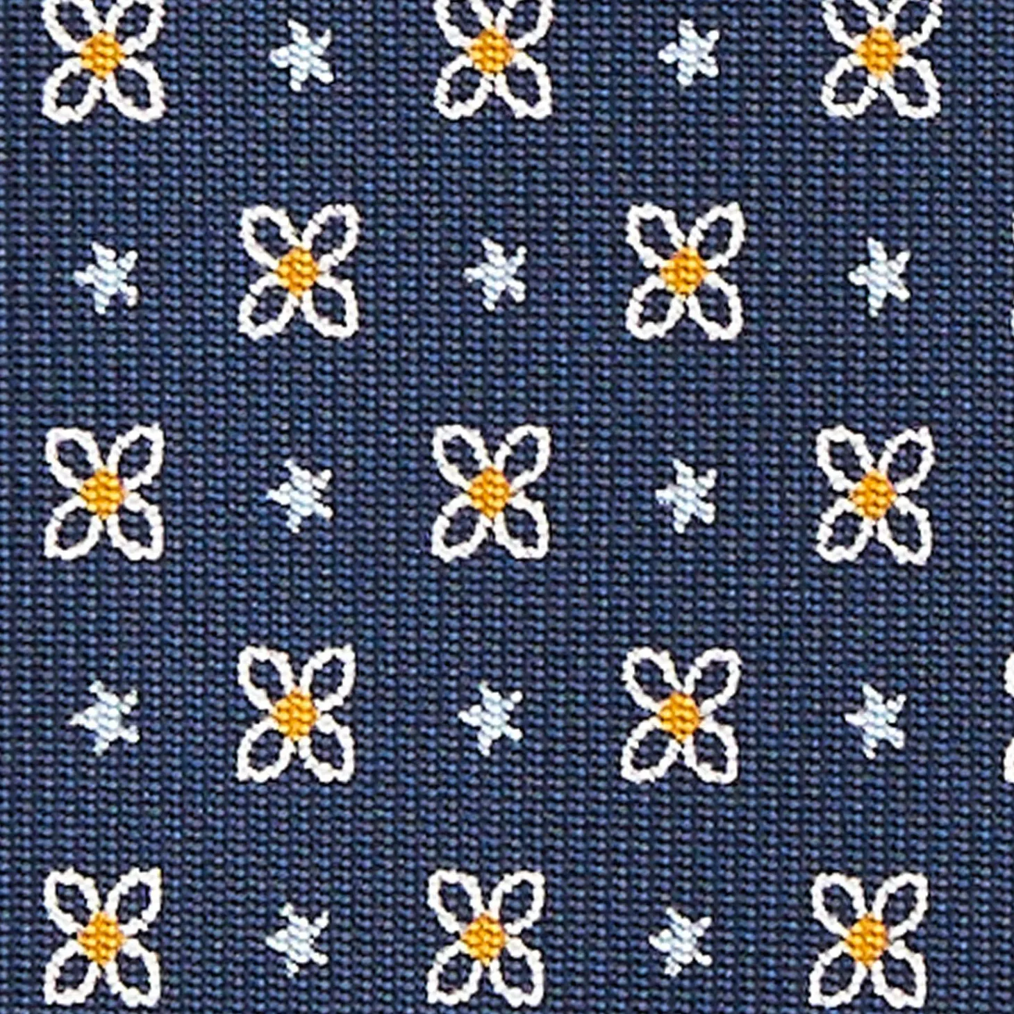 Dark Blue Sartorial Classic Silk Tie - Small Flower Pattern