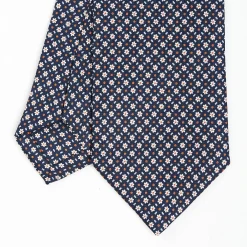 Dark Blue Sartorial Classic Silk Tie - Small Flower Pattern