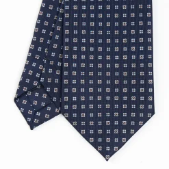 Dark Blue Sartorial Classic Silk Tie - Small Flower Pattern