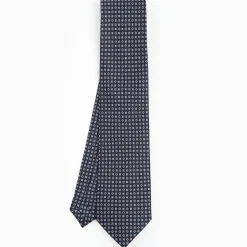 Dark Blue Sartorial Classic Silk Tie - Small Flower Pattern