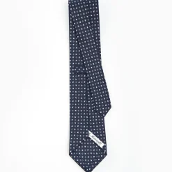 Dark Blue Sartorial Classic Silk Tie - Small Flower Designs