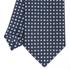 Dark Blue Sartorial Classic Silk Tie - Small Flower Designs