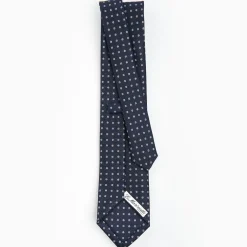 Dark Blue Sartorial Classic Silk Tie - Small Flower Pattern