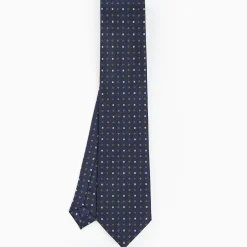 Dark Blue Sartorial Classic Silk Tie - Small Flower Pattern