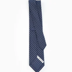 Dark Blue Sartorial Classic Silk Tie - Small Flower Pattern