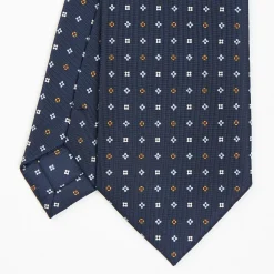 Dark Blue Sartorial Classic Silk Tie - Small Flower Pattern