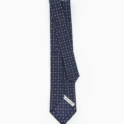 Dark Blue Sartorial Classic Silk Tie - Small Flower Pattern
