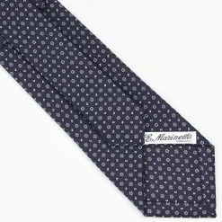Dark Blue Sartorial Classic Silk Tie - Small Flower Pattern