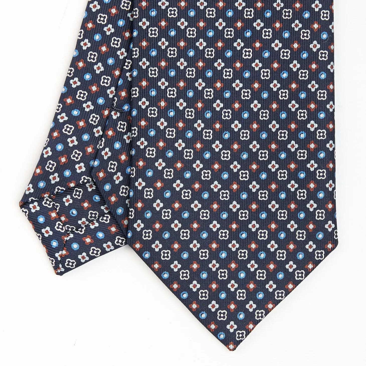 Dark Blue Sartorial 7 Cm Silk Tie - Small Flower Pattern