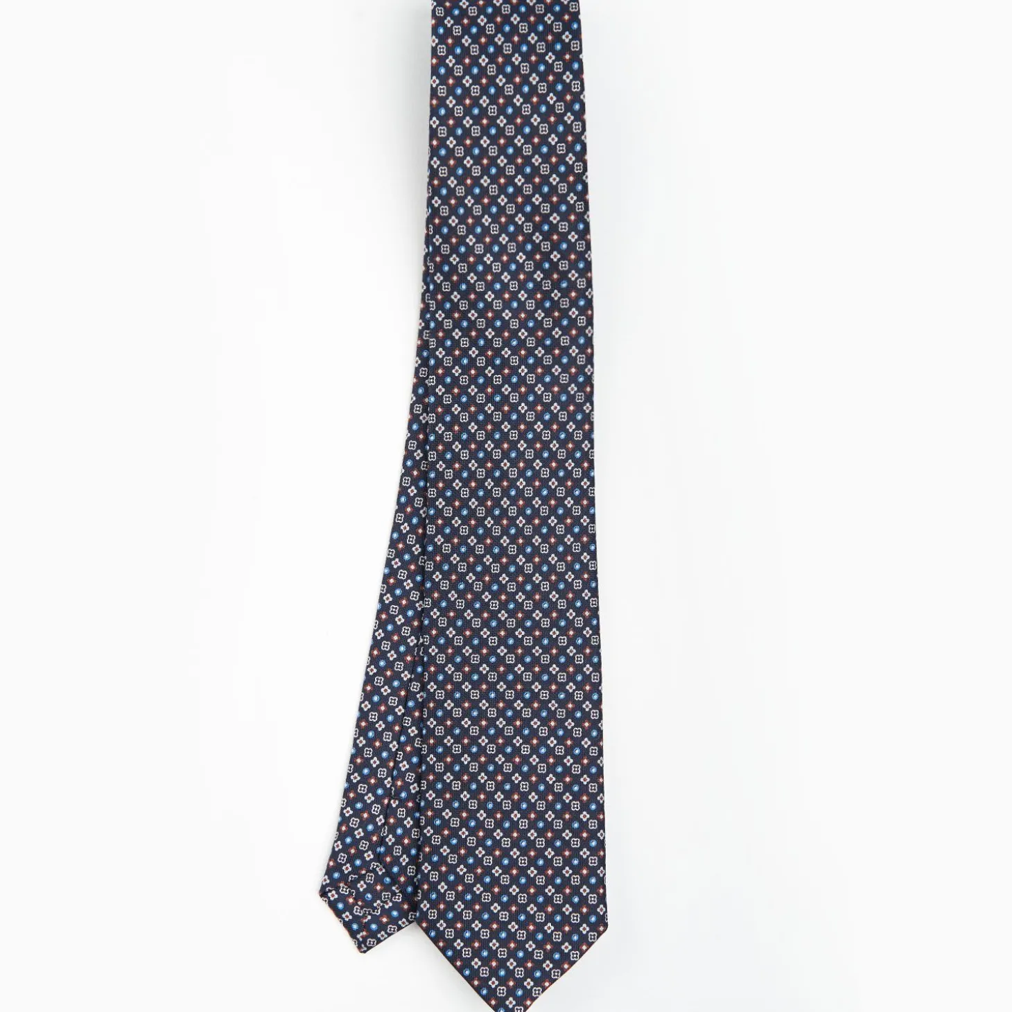 Dark Blue Sartorial 7 Cm Silk Tie - Small Flower Pattern