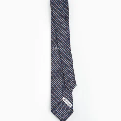 Dark Blue Sartorial 7 Cm Silk Tie - Small Flower Pattern