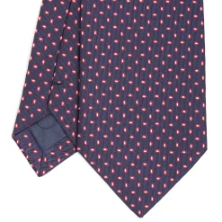 Dark Blue Sartorial Jacquard Silk Tie - Small Geometric Pattern