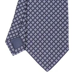 Dark Blue Sartorial Jacquard Silk Tie - Small Geometric Pattern