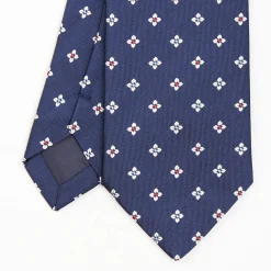 Dark Blue Sartorial Jacquard Silk Tie - Large Flower Pattern