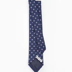 Dark Blue Sartorial Jacquard Silk Tie - Large Flower Pattern