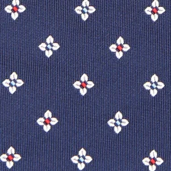 Dark Blue Sartorial Jacquard Silk Tie - Large Flower Pattern